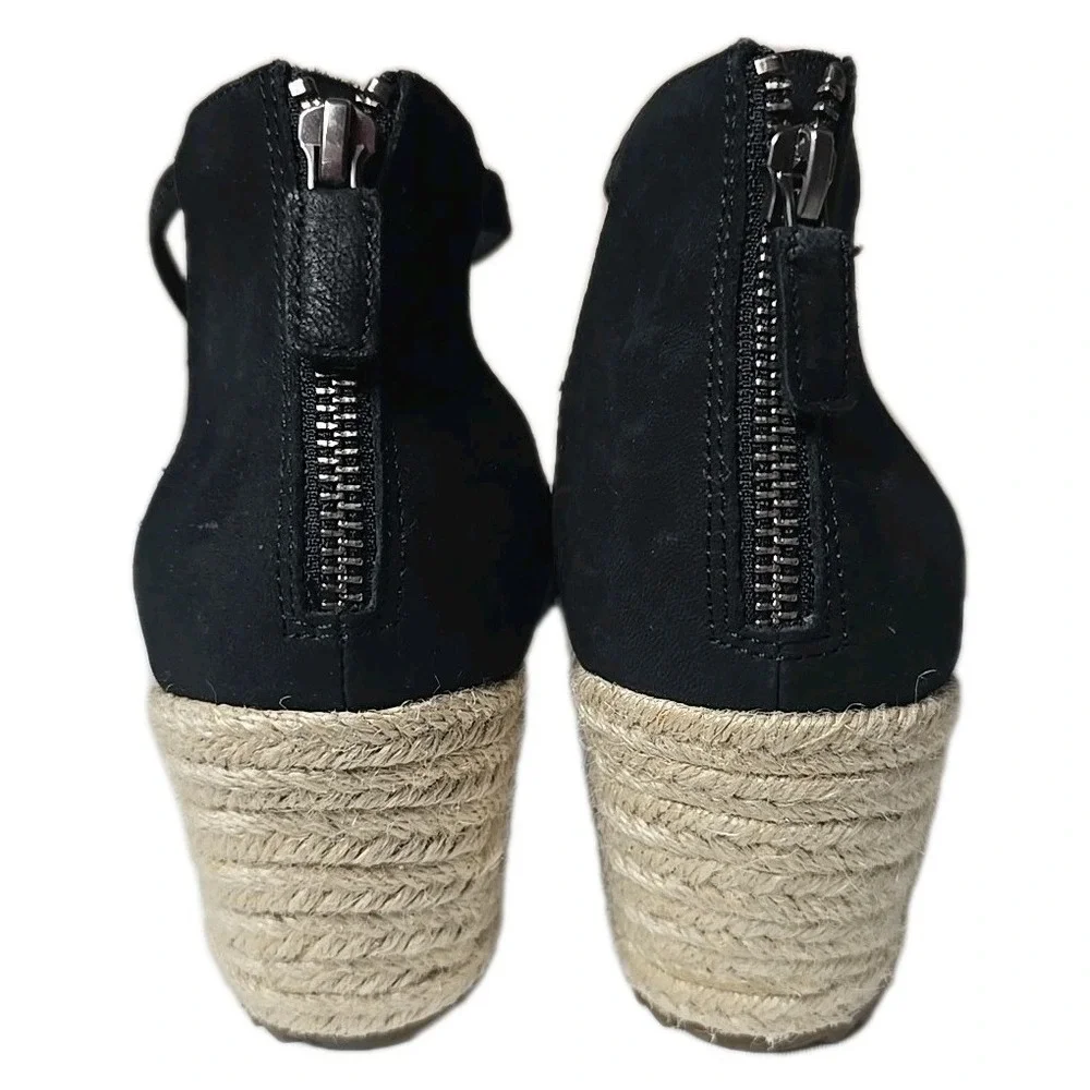 Eileen Fisher Wanda Tumbled Nubuck Black Espadrille Women's Size 10 Sandals